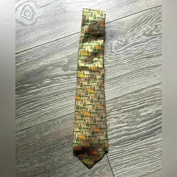 Salvatore Ferragamo Silk Gold Blue Tassel Cheetah Print 58” Men’s Necktie - Picture 1 of 6